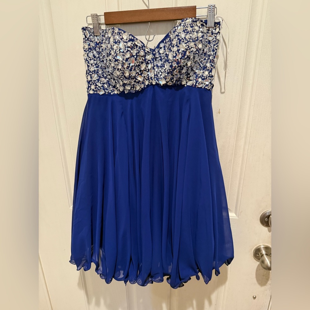 Blue Strapless Dress‎ with jeweled Bodice